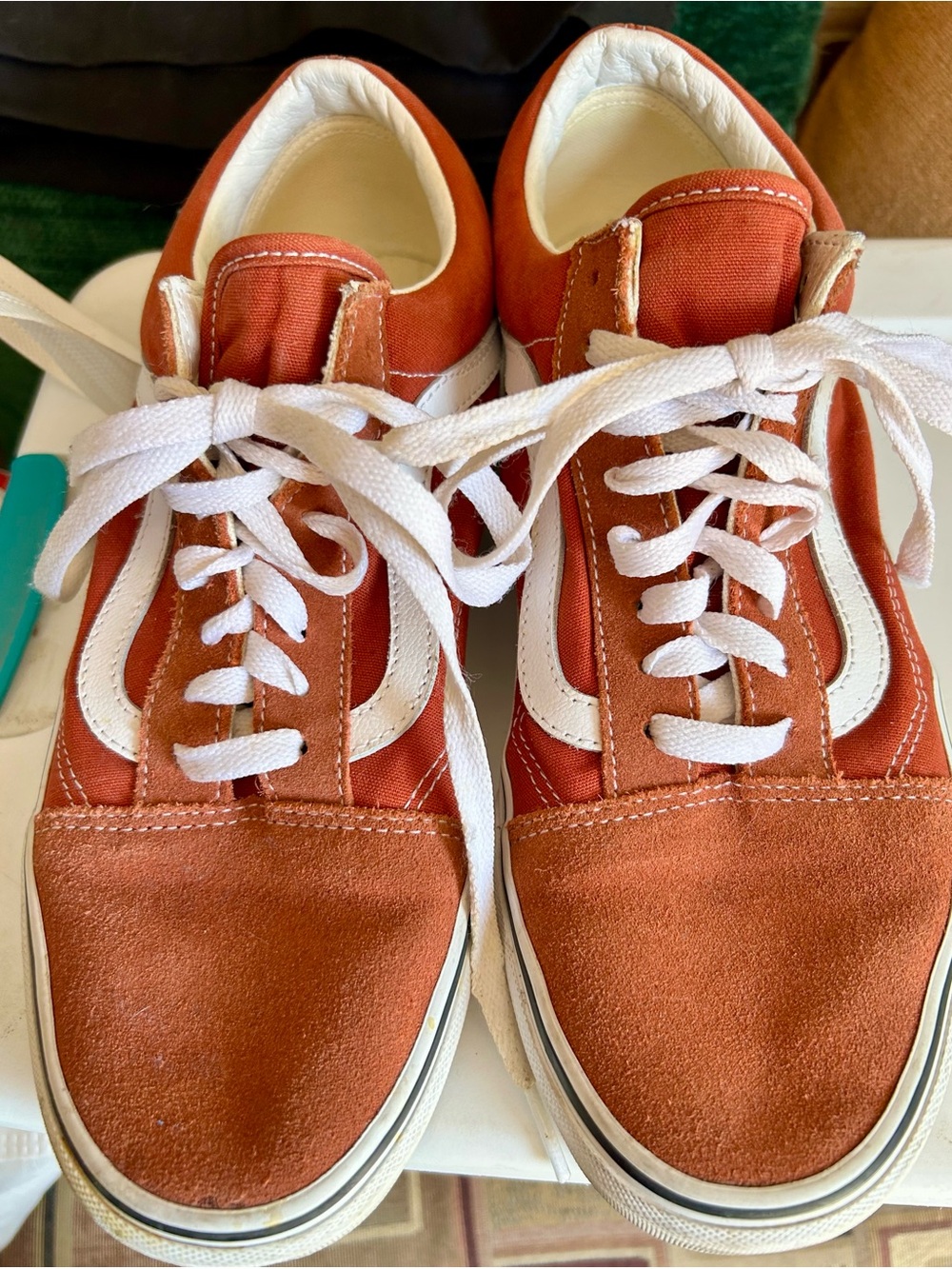 Vans Men's Rust Orange and White Low-Top Sneakers